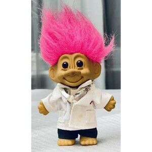 VTG Russ 5" Troll Doll Pink Hair Doctor Healthcare Worker Stethoscope Lab Coat